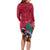 New Zealand Tuatara Christmas Long Sleeve Bodycon Dress Silver Fern and Xmas Pohutukawa Tree Red Color