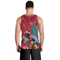 New Zealand Tuatara Christmas Men Tank Top Silver Fern and Xmas Pohutukawa Tree Red Color