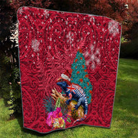 New Zealand Tuatara Christmas Quilt Silver Fern and Xmas Pohutukawa Tree Red Color