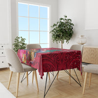 New Zealand Tuatara Christmas Tablecloth Silver Fern and Xmas Pohutukawa Tree Red Color