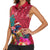 New Zealand Tuatara Christmas Women Sleeveless Polo Shirt Silver Fern and Xmas Pohutukawa Tree Red Color