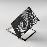 New Zealand Tuatara Tribal Tattoo Canvas Wall Art Silver Fern and Maori Pattern Black Color