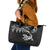 New Zealand Tuatara Tribal Tattoo Leather Tote Bag Silver Fern and Maori Pattern Black Color