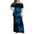 New Zealand Tuatara Tribal Tattoo Family Matching Off Shoulder Maxi Dress and Hawaiian Shirt Silver Fern and Maori Pattern Blue Color