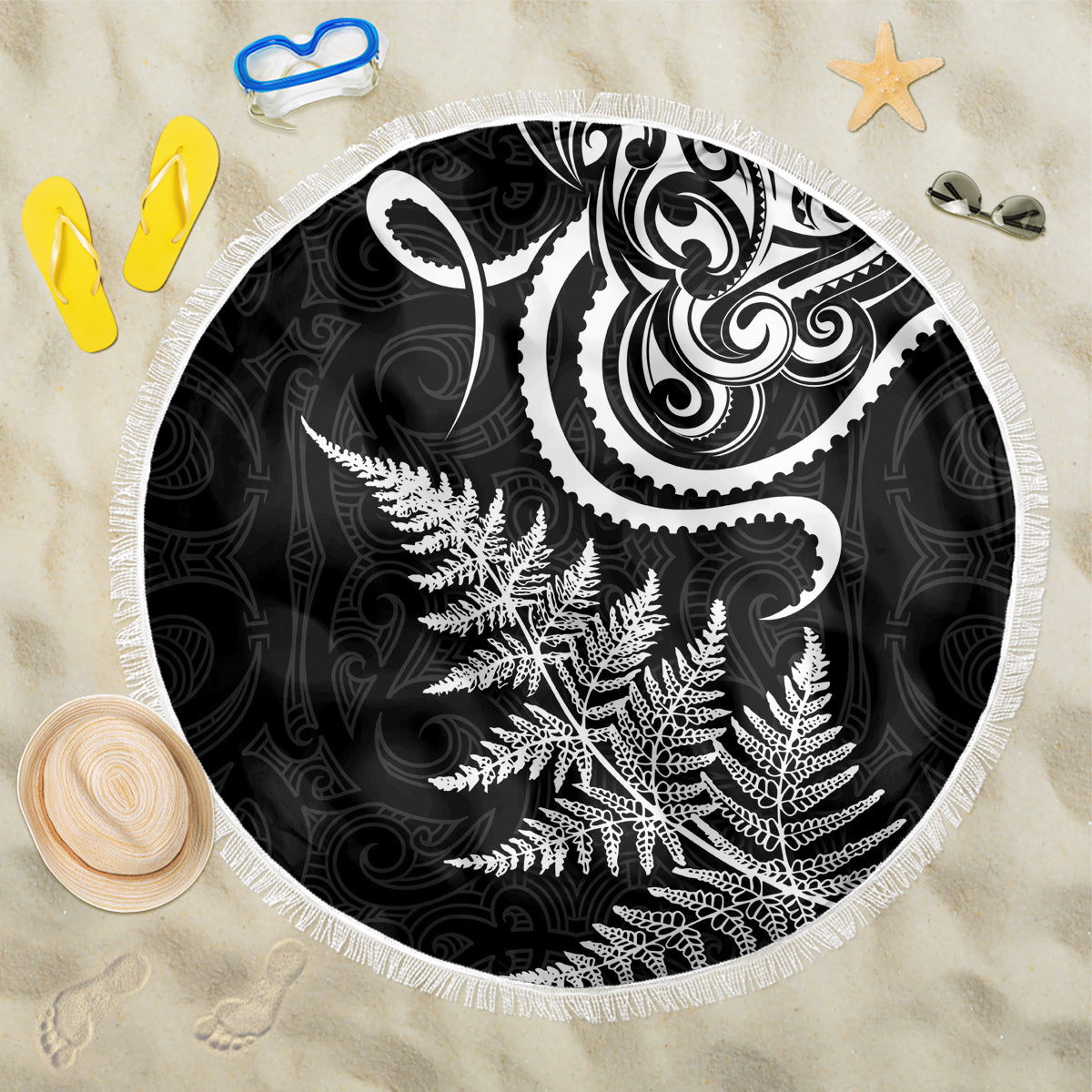 New Zealand Octopus Tattoo and Fern Beach Blanket Maori Pattern