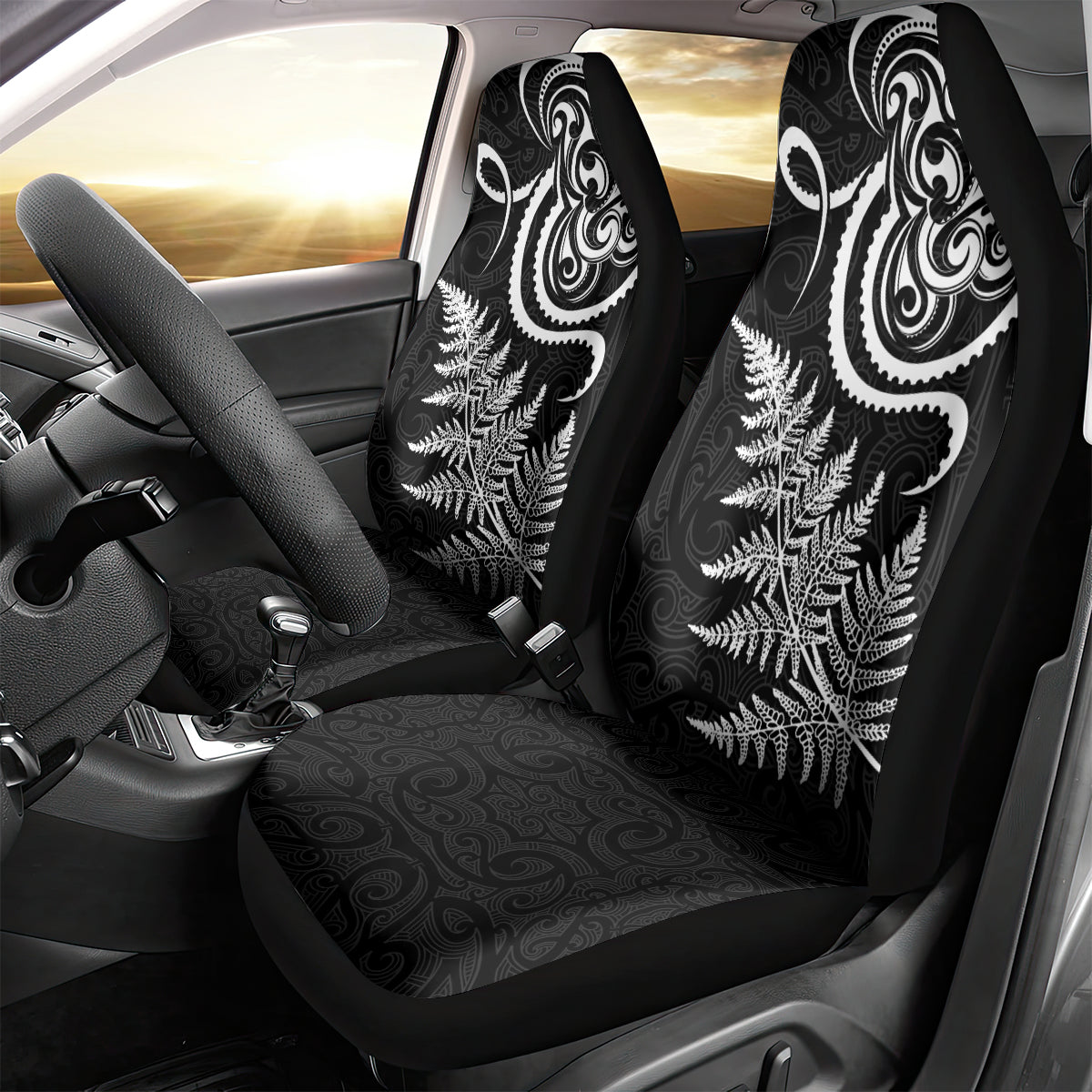 New Zealand Octopus Tattoo and Fern Car Seat Cover Maori Pattern