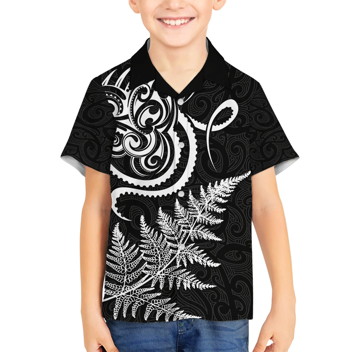 New Zealand Octopus Tattoo and Fern Family Matching Tank Maxi Dress and Hawaiian Shirt Maori Pattern