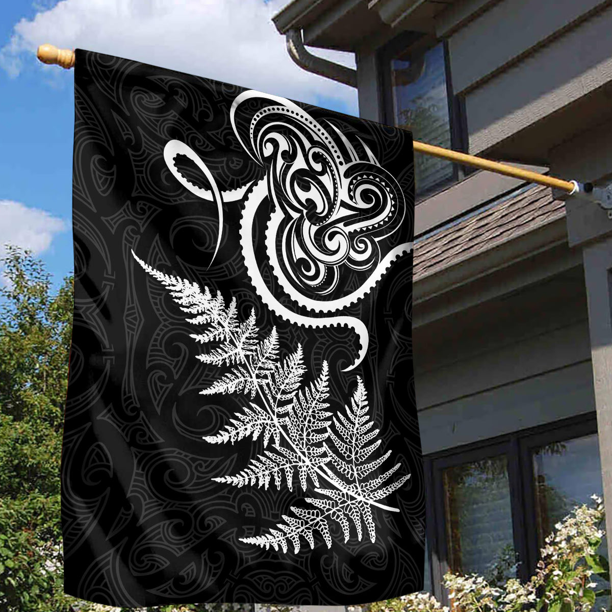 New Zealand Octopus Tattoo and Fern Garden Flag Maori Pattern