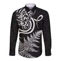 New Zealand Octopus Tattoo and Fern Long Sleeve Button Shirt Maori Pattern
