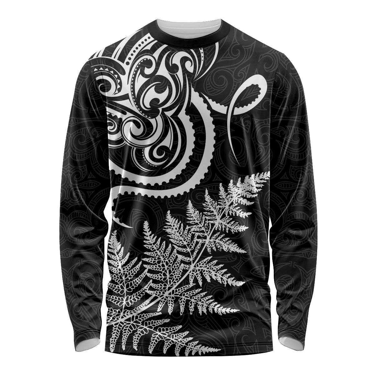 New Zealand Octopus Tattoo and Fern Long Sleeve Shirt Maori Pattern LT03 Unisex Black - Polynesian Pride
