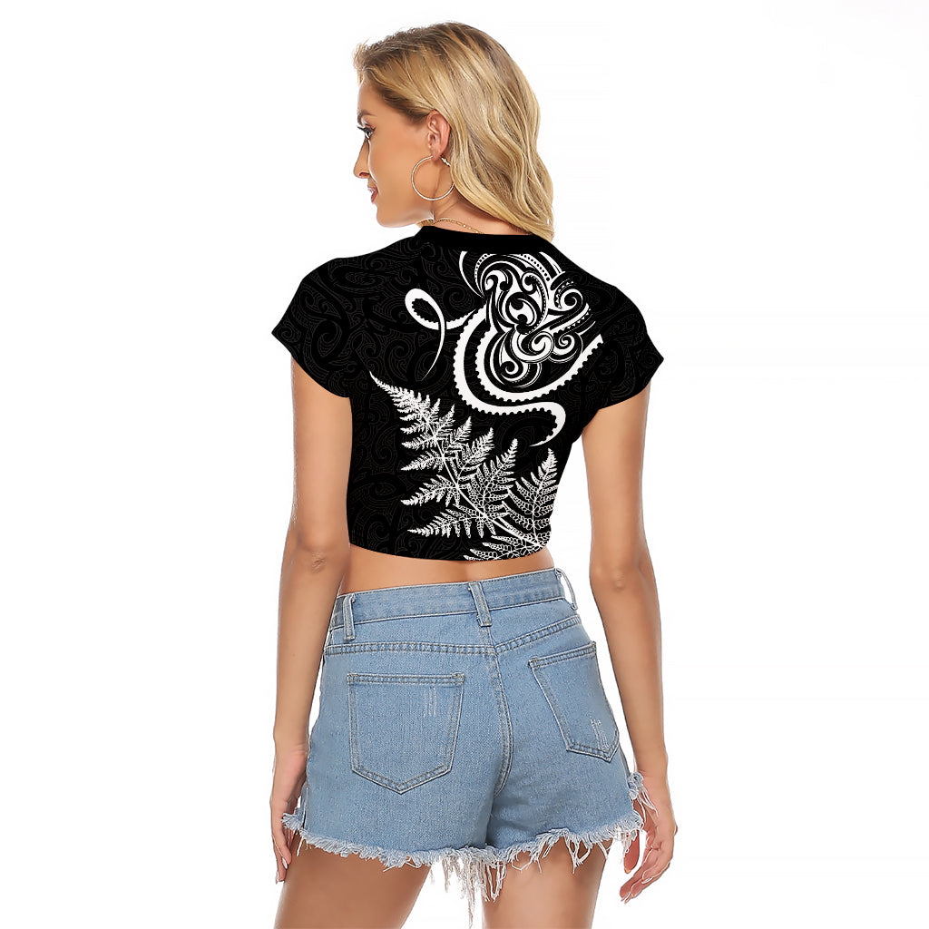 New Zealand Octopus Tattoo and Fern Raglan Cropped T Shirt Maori Pattern