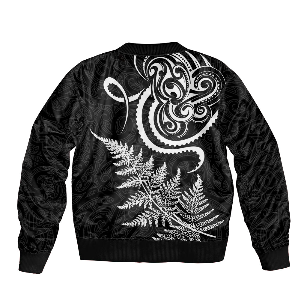 New Zealand Octopus Tattoo and Fern Sleeve Zip Bomber Jacket Maori Pattern