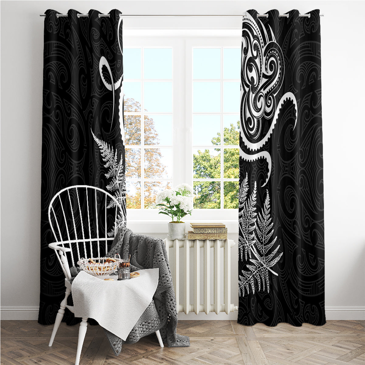 New Zealand Octopus Tattoo and Fern Window Curtain Maori Pattern LT03 - Polynesian Pride