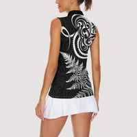 New Zealand Octopus Tattoo and Fern Women Sleeveless Polo Shirt Maori Pattern