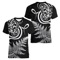 New Zealand Octopus Tattoo and Fern Women V-Neck T-Shirt Maori Pattern