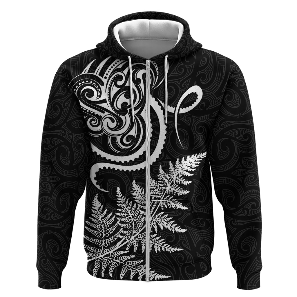 New Zealand Octopus Tattoo and Fern Zip Hoodie Maori Pattern LT03 Zip Hoodie Black - Polynesian Pride