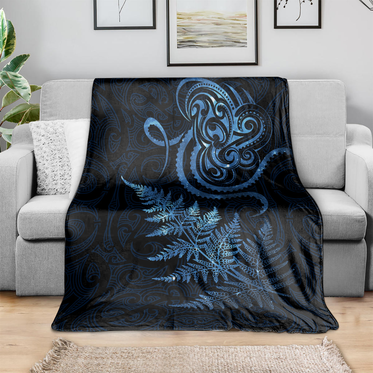 New Zealand Octopus Tattoo and Fern Blanket Maori Pattern Matariki Style