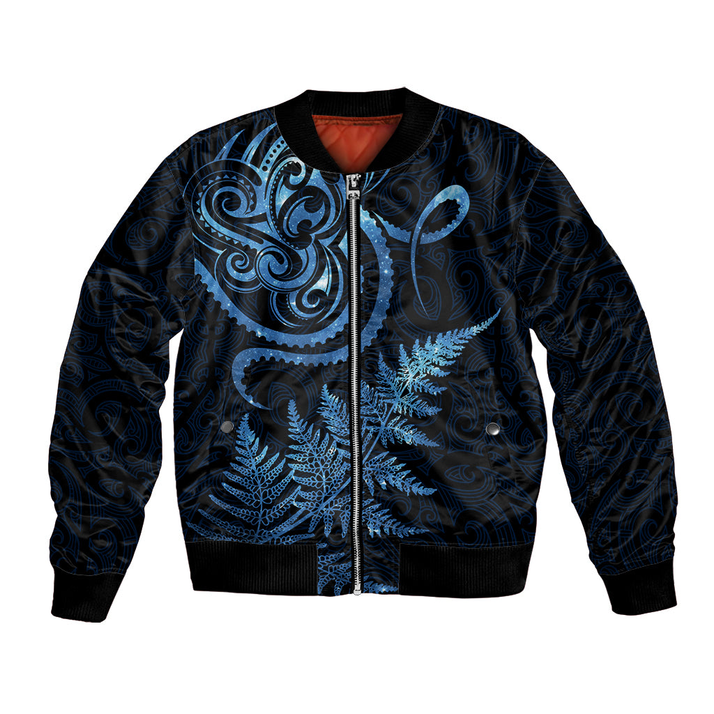 New Zealand Octopus Tattoo and Fern Bomber Jacket Maori Pattern Matariki Style LT03 Unisex Blue - Polynesian Pride