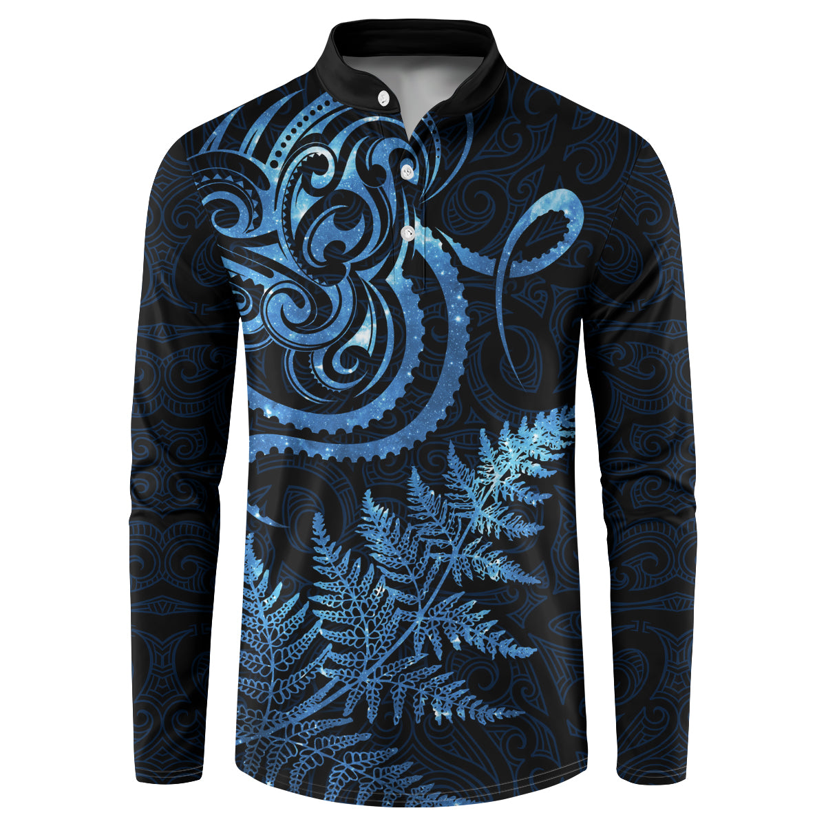 New Zealand Octopus Tattoo and Fern Button Sweatshirt Maori Pattern Matariki Style LT03 Blue - Polynesian Pride