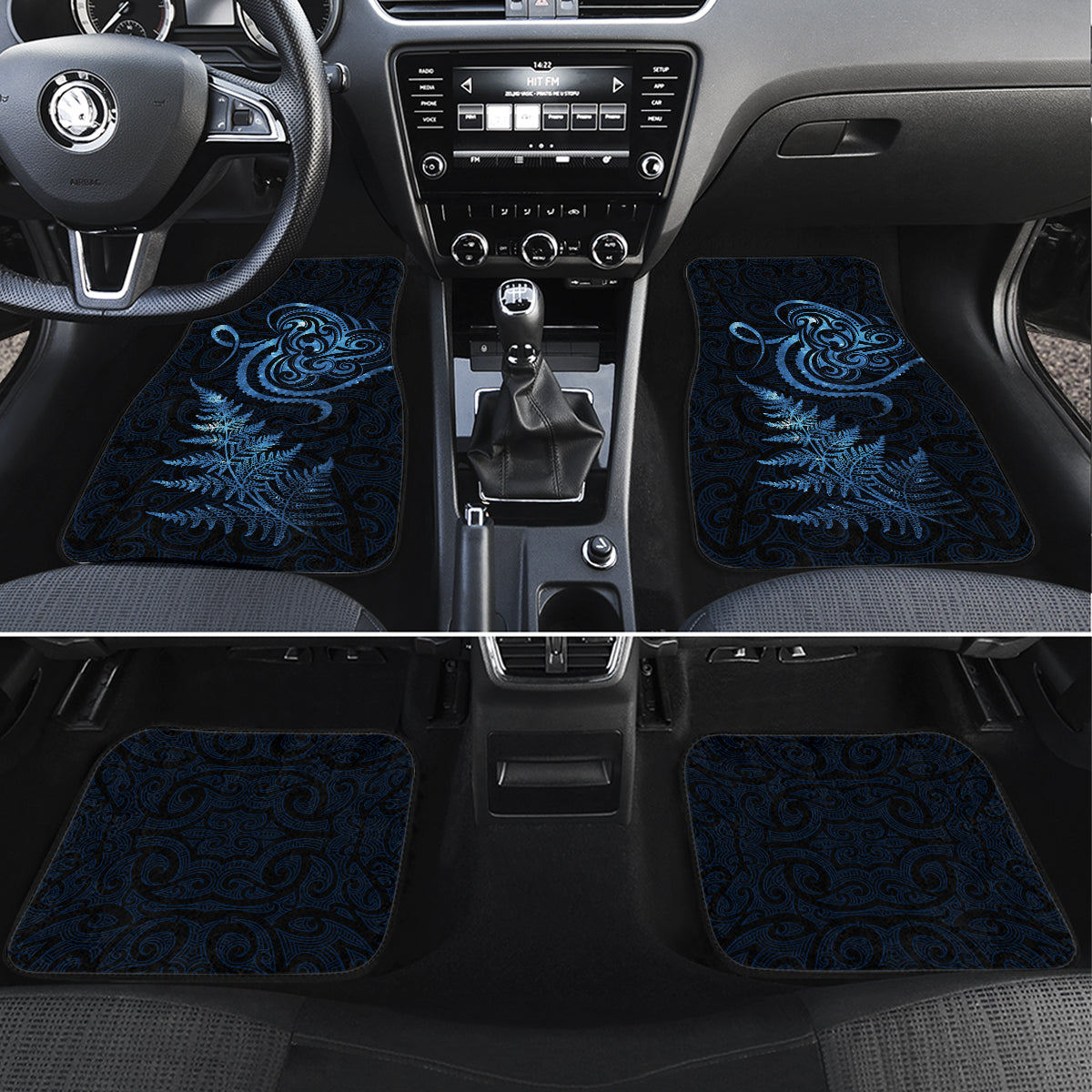 New Zealand Octopus Tattoo and Fern Car Mats Maori Pattern Matariki Style LT03 Set 4pcs Blue - Polynesian Pride