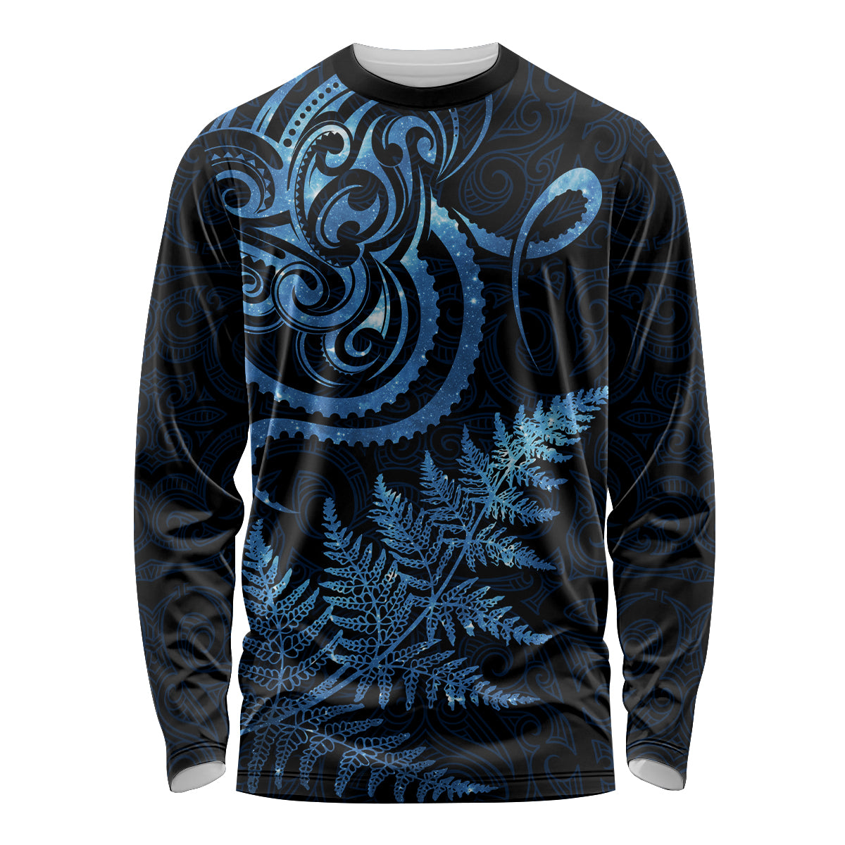 New Zealand Octopus Tattoo and Fern Long Sleeve Shirt Maori Pattern Matariki Style LT03 Unisex Blue - Polynesian Pride