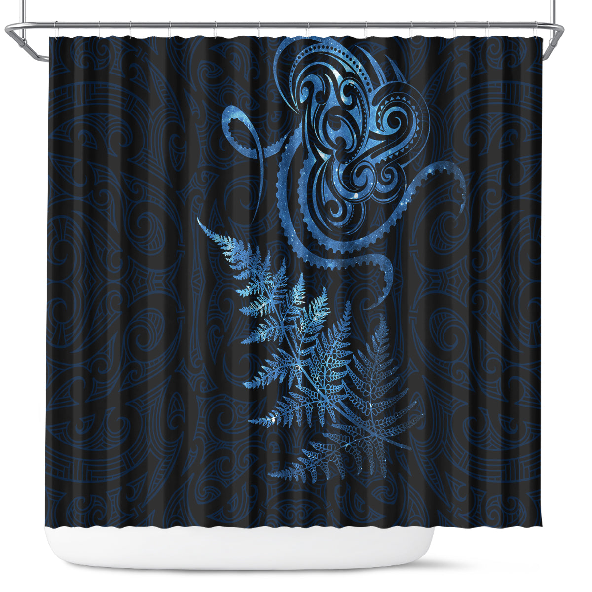 New Zealand Octopus Tattoo and Fern Shower Curtain Maori Pattern Matariki Style
