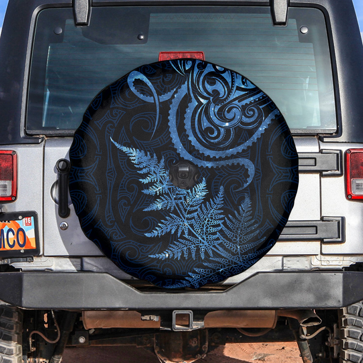 New Zealand Octopus Tattoo and Fern Spare Tire Cover Maori Pattern Matariki Style LT03 Blue - Polynesian Pride
