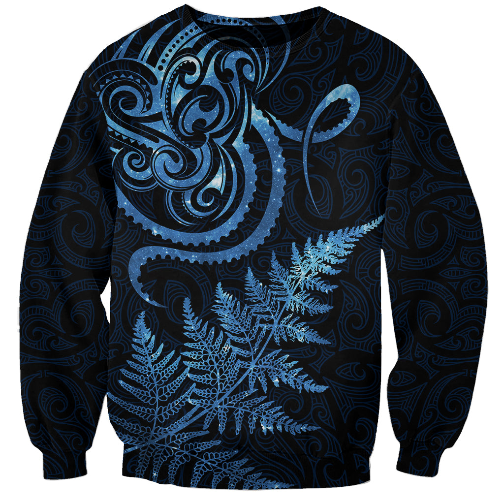 New Zealand Octopus Tattoo and Fern Sweatshirt Maori Pattern Matariki Style LT03 Unisex Blue - Polynesian Pride
