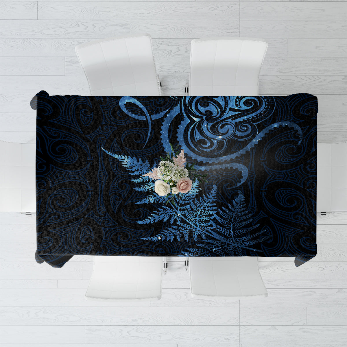 New Zealand Octopus Tattoo and Fern Tablecloth Maori Pattern Matariki Style LT03 Blue - Polynesian Pride