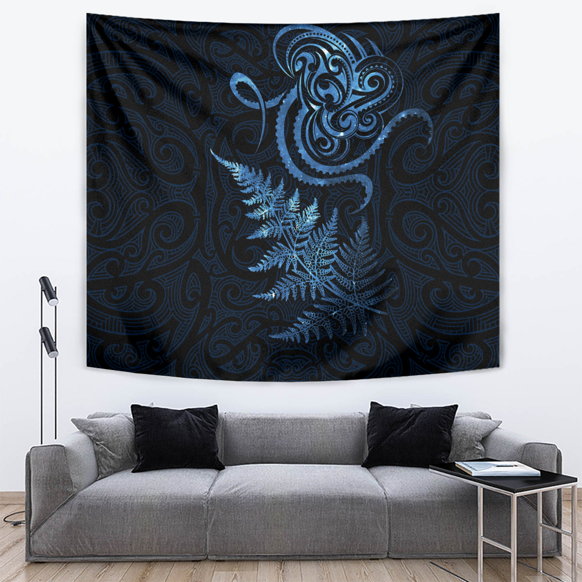 New Zealand Octopus Tattoo and Fern Tapestry Maori Pattern Matariki Style LT03 Blue - Polynesian Pride
