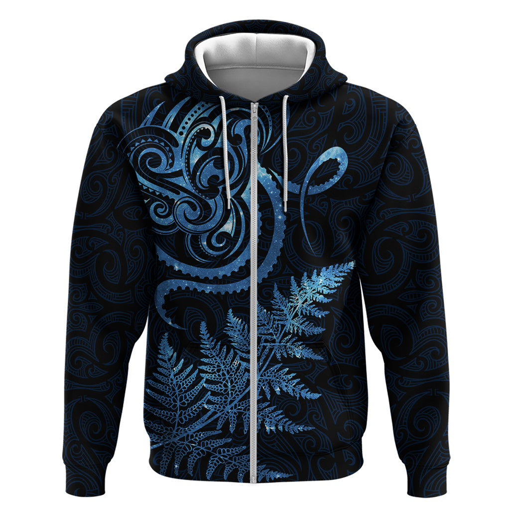 New Zealand Octopus Tattoo and Fern Zip Hoodie Maori Pattern Matariki Style LT03 Zip Hoodie Blue - Polynesian Pride