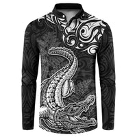 New Zealand Crocodile Tattoo and Fern Button Sweatshirt Maori Pattern