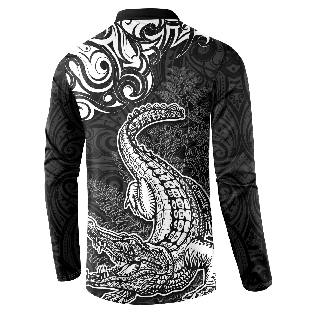 New Zealand Crocodile Tattoo and Fern Button Sweatshirt Maori Pattern