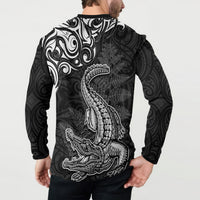 New Zealand Crocodile Tattoo and Fern Button Sweatshirt Maori Pattern