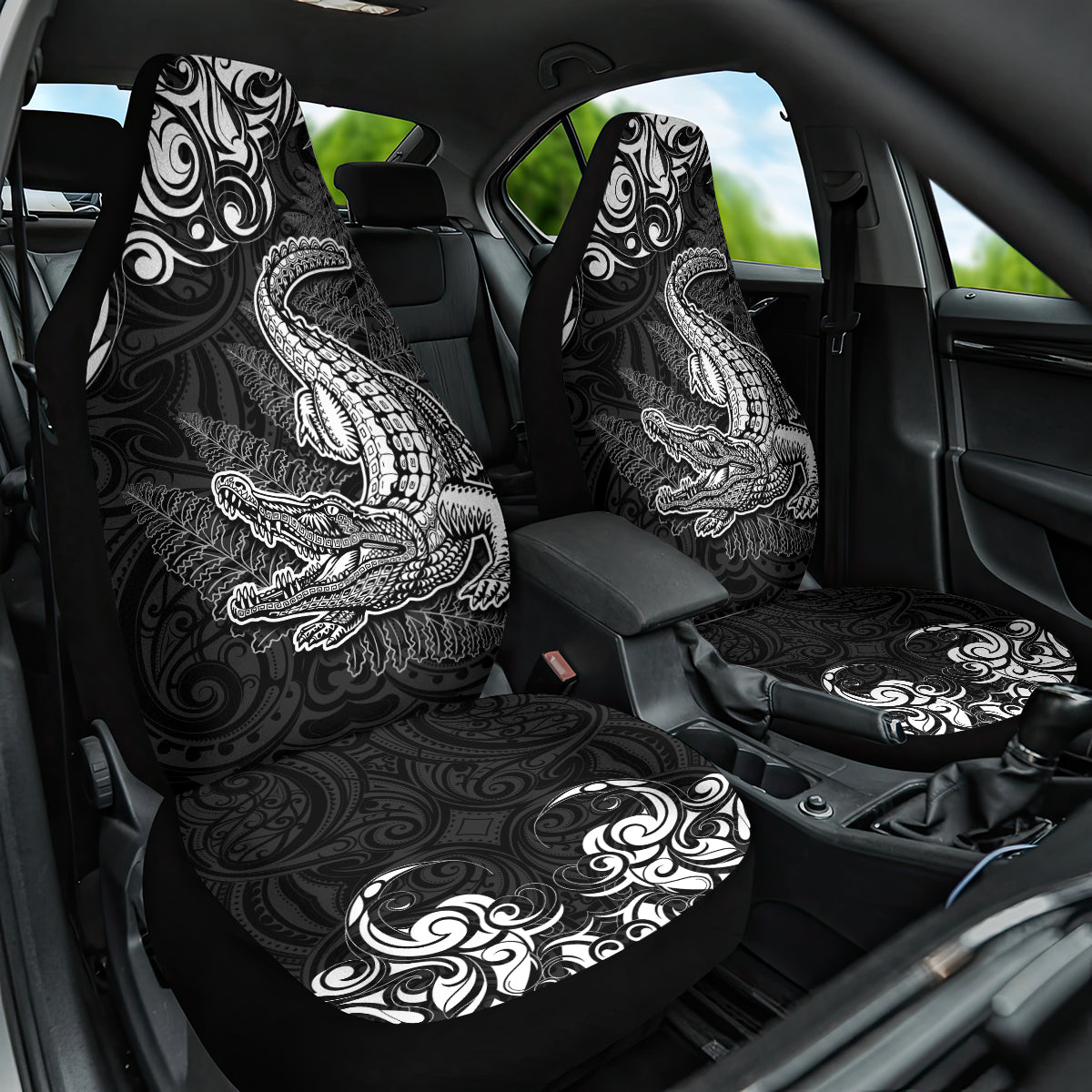 New Zealand Crocodile Tattoo and Fern Car Seat Cover Maori Pattern