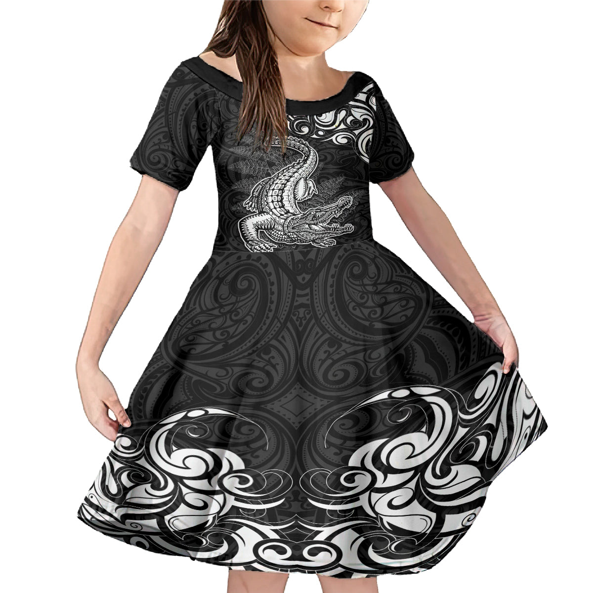 New Zealand Crocodile Tattoo and Fern Family Matching Mermaid Dress and Hawaiian Shirt Maori Pattern