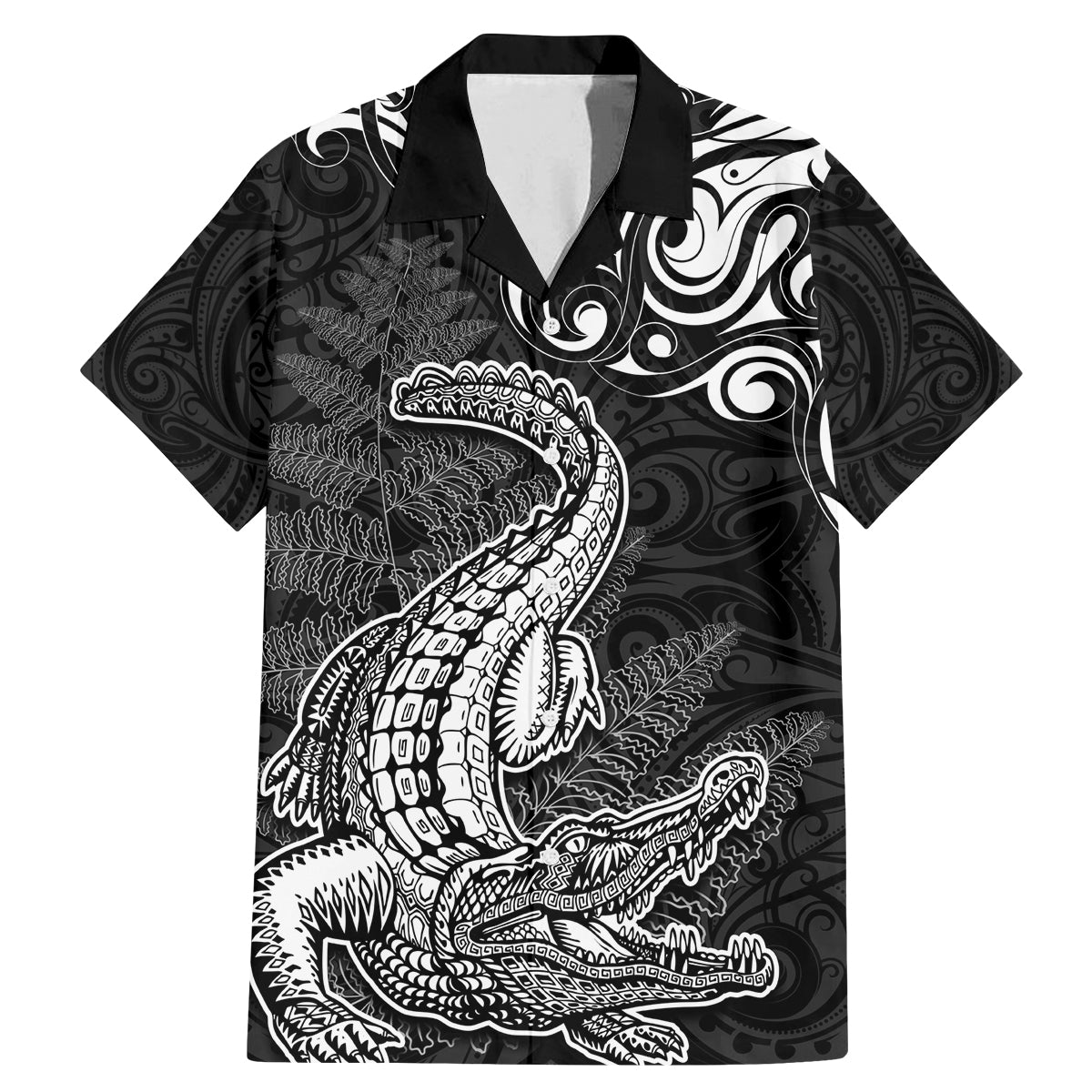 New Zealand Crocodile Tattoo and Fern Family Matching Mermaid Dress and Hawaiian Shirt Maori Pattern