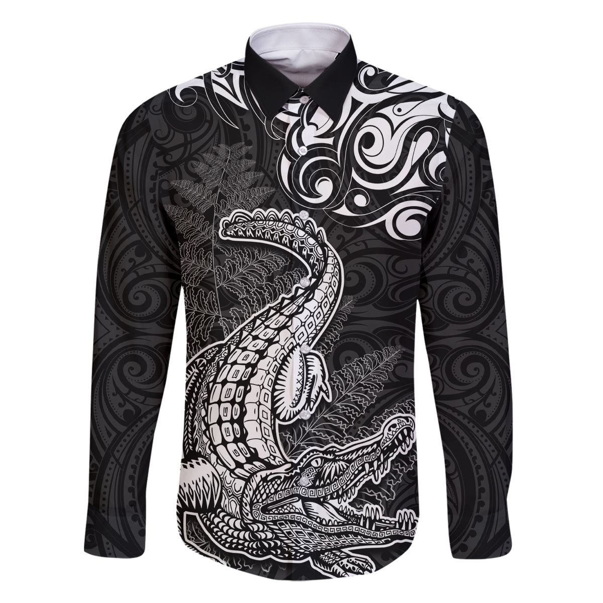 New Zealand Crocodile Tattoo and Fern Family Matching Tank Maxi Dress and Hawaiian Shirt Maori Pattern