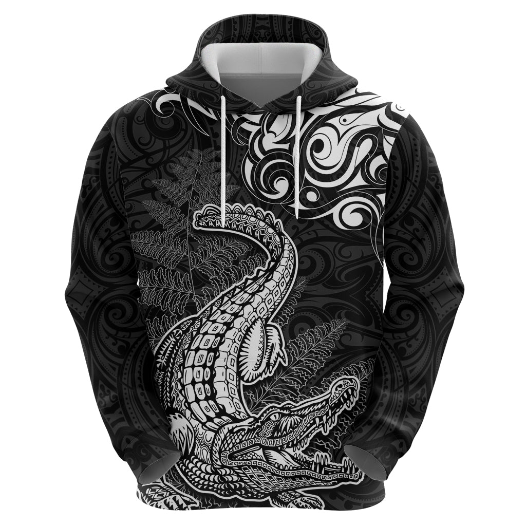 New Zealand Crocodile Tattoo and Fern Hoodie Maori Pattern