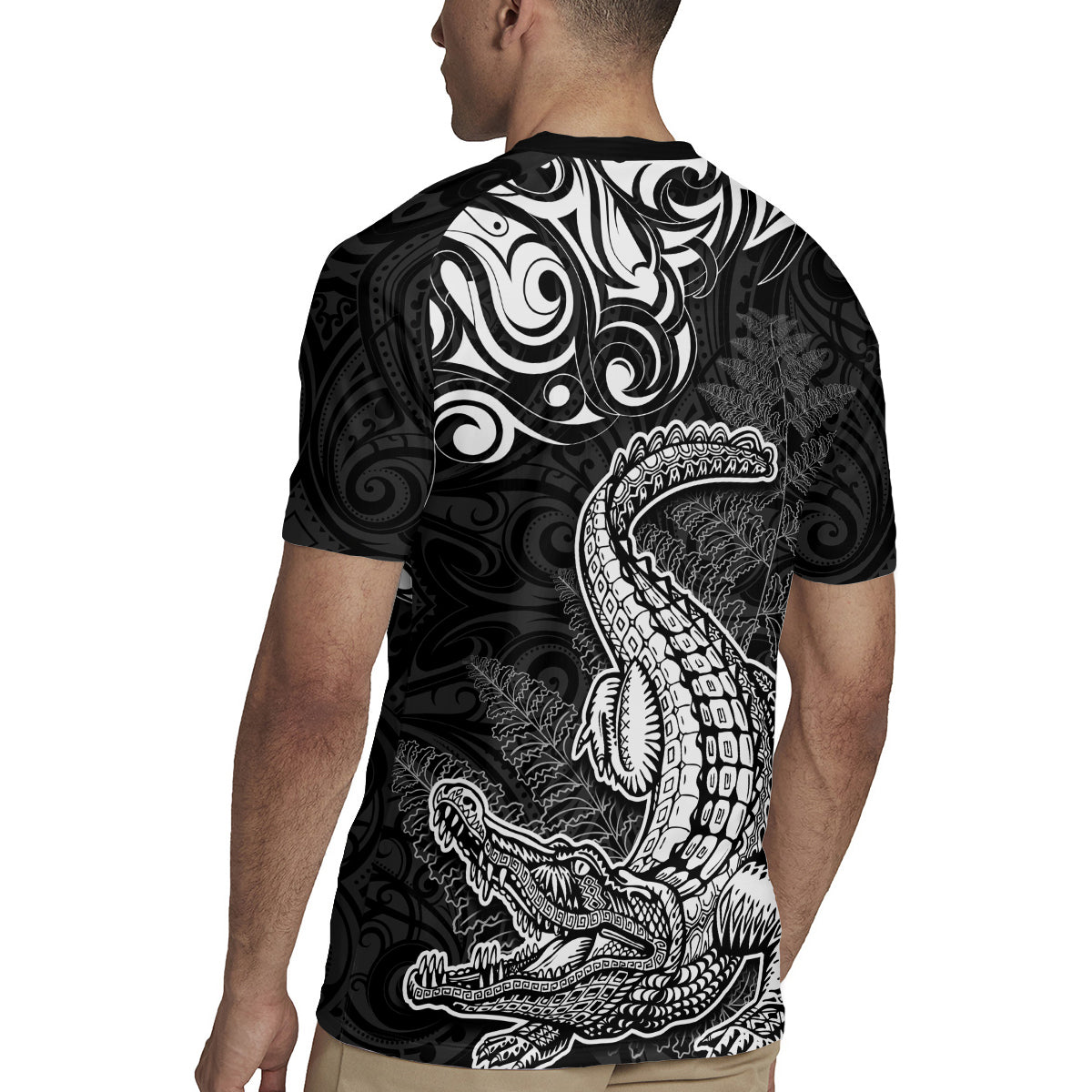 New Zealand Crocodile Tattoo and Fern Rugby Jersey Maori Pattern