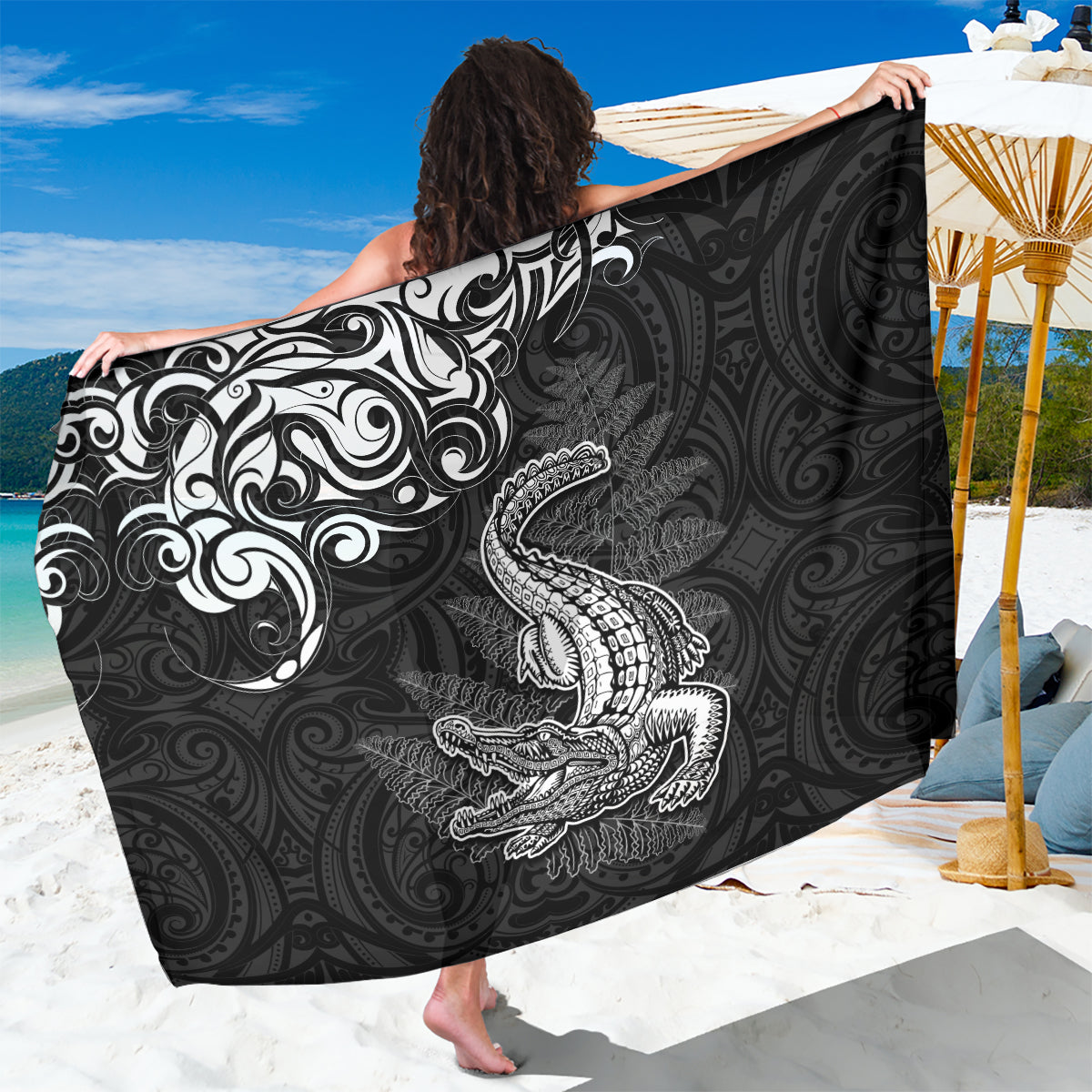 New Zealand Crocodile Tattoo and Fern Sarong Maori Pattern