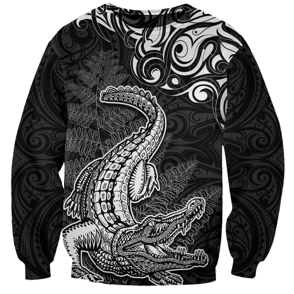 New Zealand Crocodile Tattoo and Fern Sweatshirt Maori Pattern