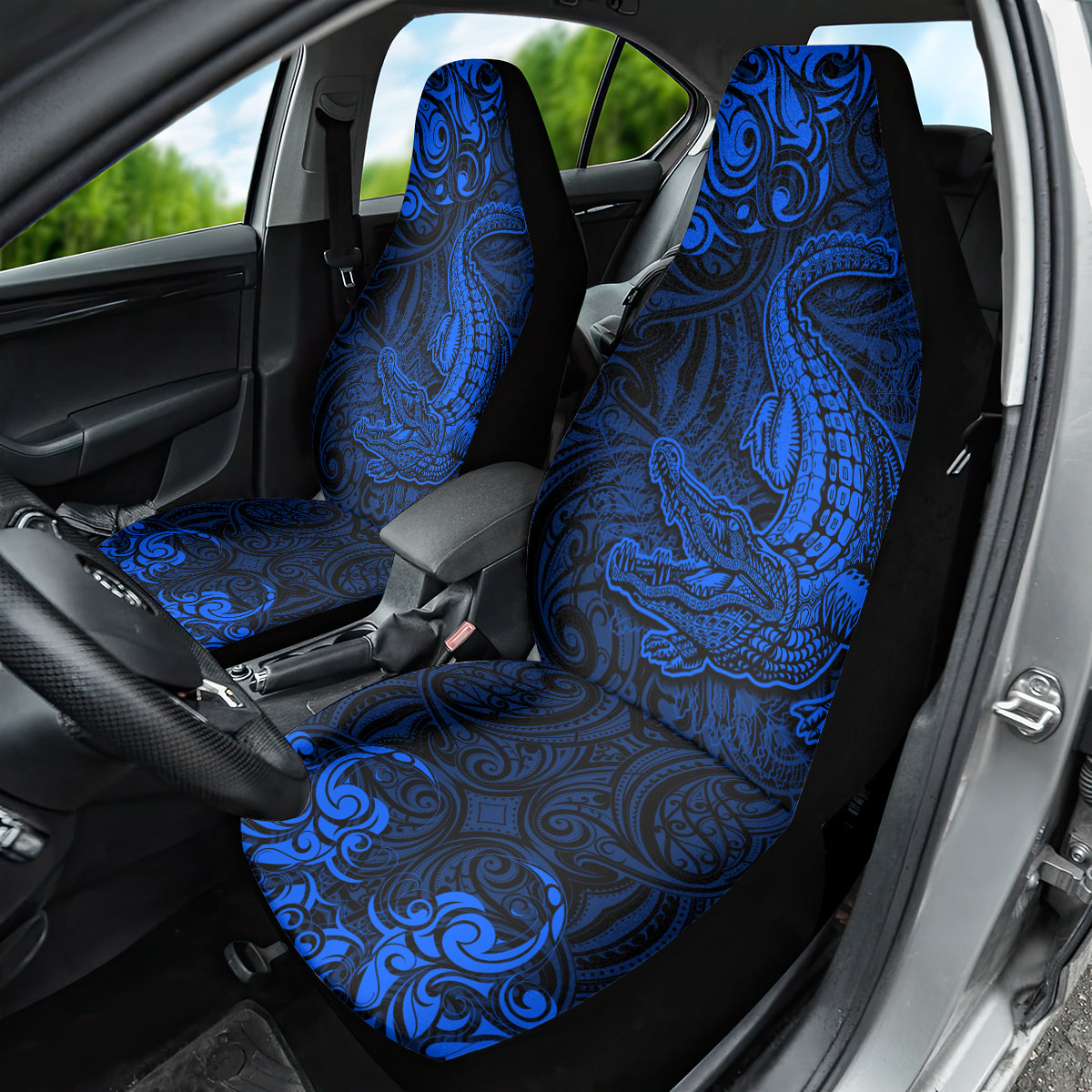 New Zealand Crocodile Tattoo and Fern Car Seat Cover Maori Pattern Blue Color