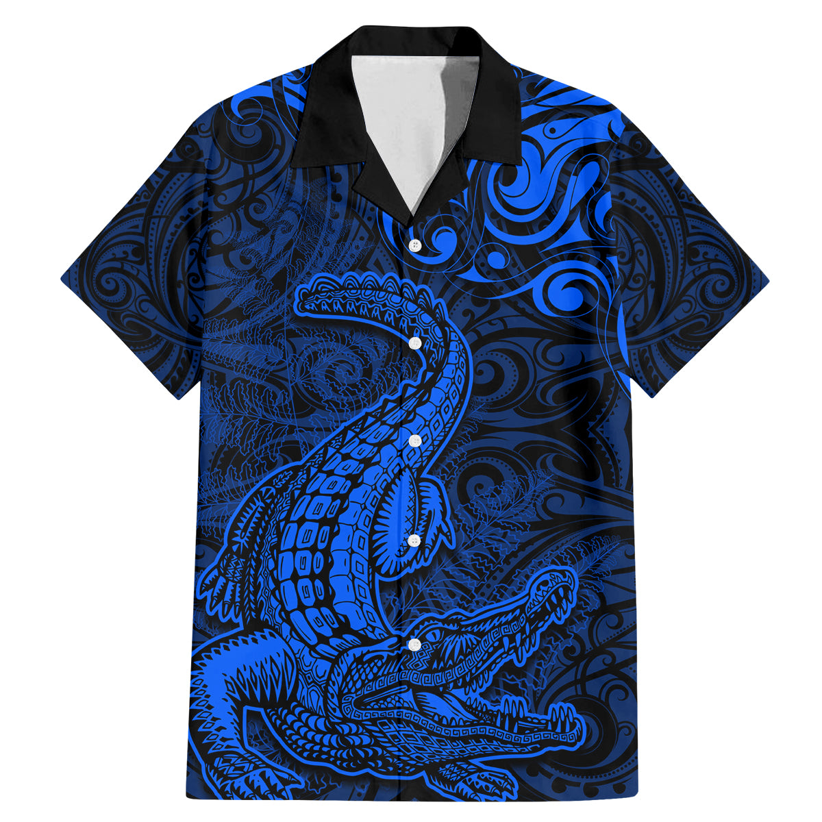 New Zealand Crocodile Tattoo and Fern Family Matching Mermaid Dress and Hawaiian Shirt Maori Pattern Blue Color