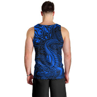 New Zealand Crocodile Tattoo and Fern Men Tank Top Maori Pattern Blue Color