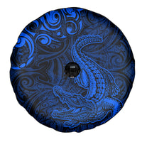 New Zealand Crocodile Tattoo and Fern Spare Tire Cover Maori Pattern Blue Color