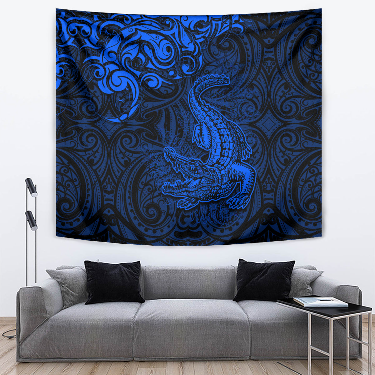 New Zealand Crocodile Tattoo and Fern Tapestry Maori Pattern Blue Color LT03 Blue - Polynesian Pride