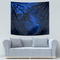 New Zealand Crocodile Tattoo and Fern Tapestry Maori Pattern Blue Color