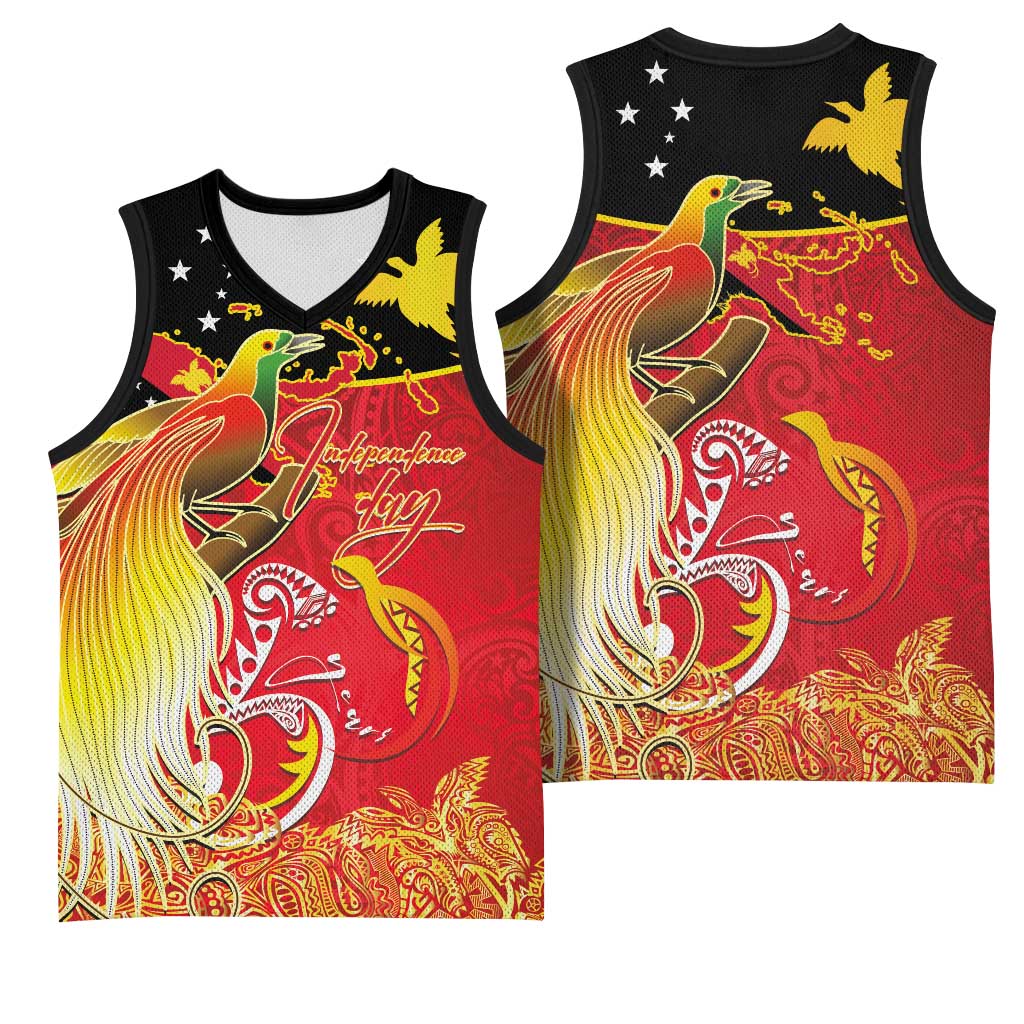 Papua New Guinea Independence Day Basketball Jersey Happy Anniversary 50th Bird-of-paradise Melanesian Tattoos - Polynesian Pride