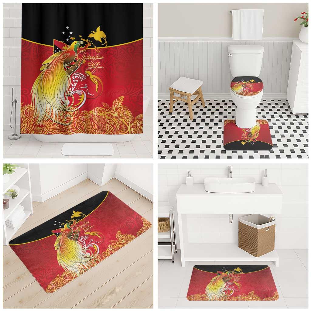 Papua New Guinea Independence Day Bathroom Set Happy Anniversary 50th Bird-of-paradise Melanesian Tattoos - Polynesian Pride